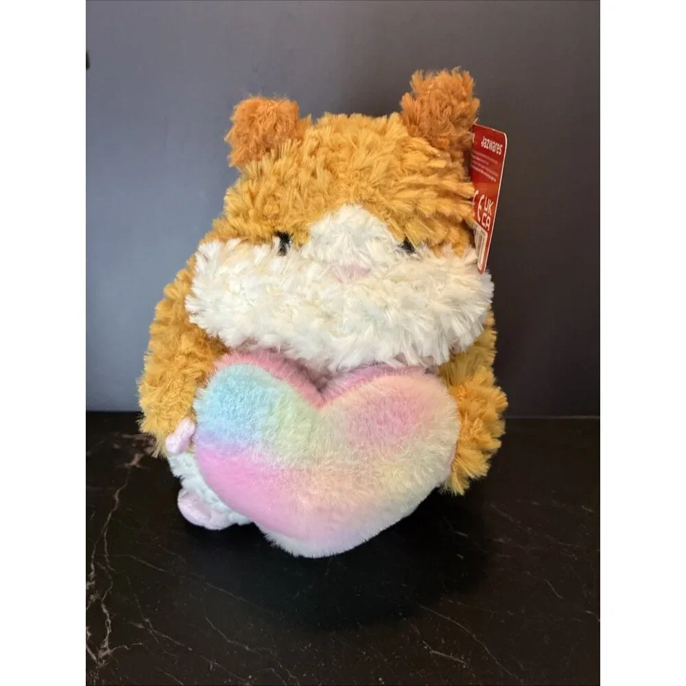 Russ Plush Hamster Holding Rainbow Heart Stuffed Animal Toy Valentines Gift